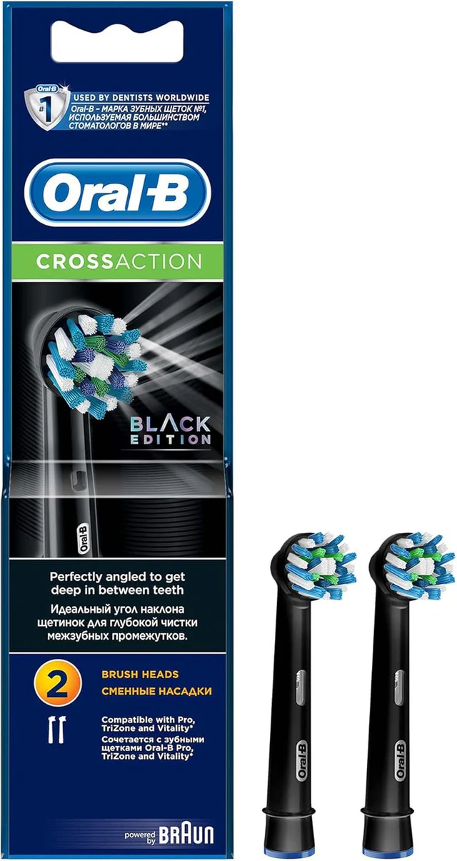 Oral-B Cross Action Set of 2 Black Replacement Brush Heads EB50BRB 277363